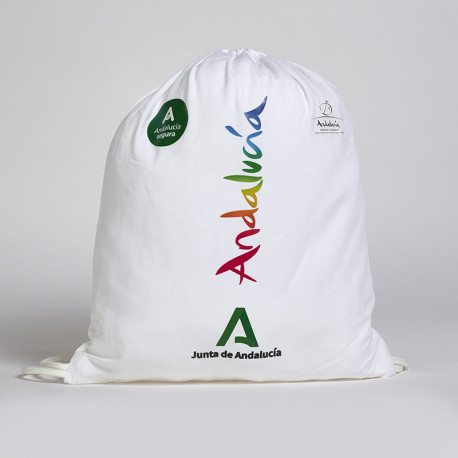 Bolsa-mochila Andalucía de tela blanca