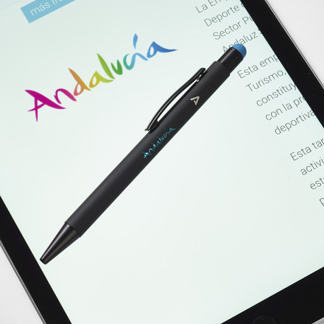 Bolígrafo Andalucía soft negro con puntero para pantalla táctil
