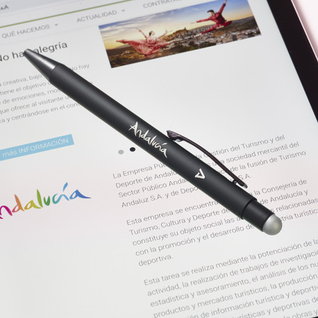 Bolígrafo Andalucía soft negro con puntero para pantalla táctil